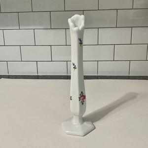 VTG Westmoreland Rose Milk Glass Bud Vase Hand Painted Flowers